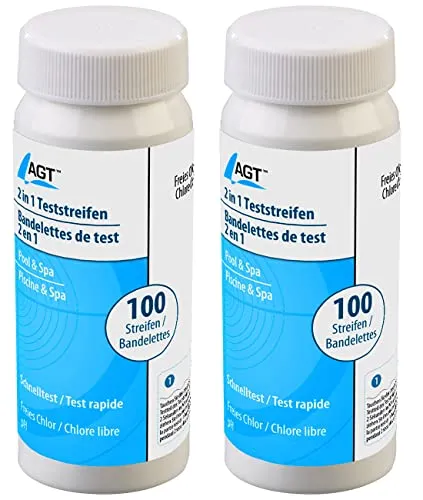 AGT Lackmuspapiere Pool: 200er-Set 2in1-Wasser-Teststreifen für pH-Wert und freies Chlor/Brom (Indikatorpapier Pool, Testpapiere, Papier)