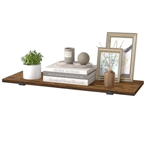 SONGMICS Wandregal, Schweberegal, dekorativ, moderner Stil, für Schlafzimmer, Wohnzimmer, Esszimmer und Küche, bis zu 10 kg belastbar, 20 x 60 x 7 cm, vintagebraun-Mattschwarz LWS004KD01