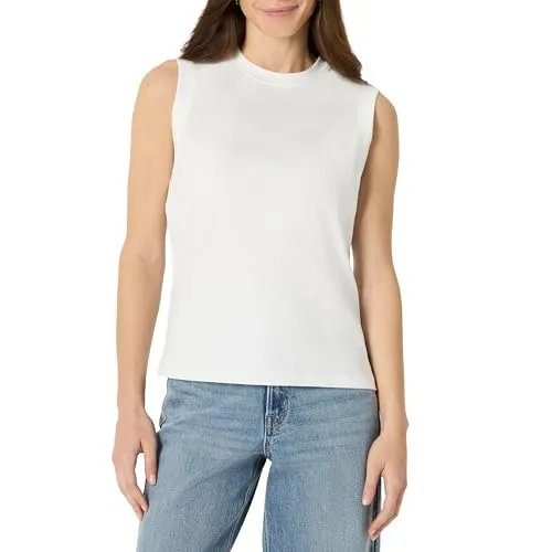Amazon Essentials Damen Relaxed-Fit Basic Rundhals Muscle-T-Shirt aus 100% Baumwolle, Weiß, L