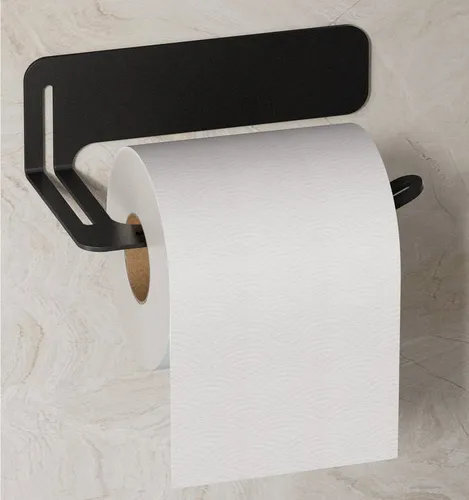 BEHE Interior Toilettenpapierhalter Klopapierhalter ohne Bohren mit Ablage,Schwarz,Rostfrei,Selbstklebend