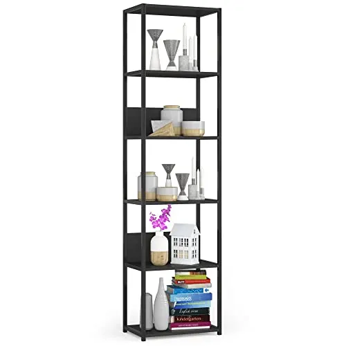 AKORD Bücherregal mit 6 Ablagen | Industrial Loft-Style | Schwarz - Bücherregal im Loft-Design mit 6 stabilen Regalböden, ideal für Küche, Schlafzimmer oder Büro. Die Kombination aus Holz und Metall verleiht ihm einen modernen industriellen Charakter.