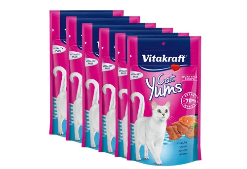Vitakraft Cat Yums Lachs Katzensnack - 9 x 40g - Katzensnacks mit hochwertigem Lachs, ideal für verwöhnte Katzen und zur Unterstützung der Gesundheit.
