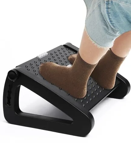 Fußstütze Schreibtisch,Ergonomisches Fußstützenkissen Einstellbar Fußhocker,6 Höhen Verstellbar mit Massage Funktion,Schreibtisch mit Massagepunkten,Bequeme Massagewirkung bessere Durchblutung Beine