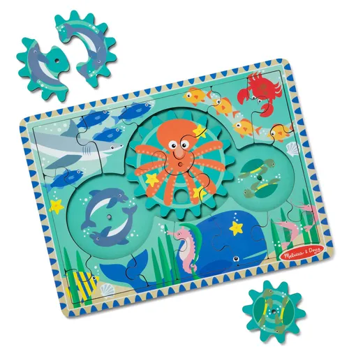Lernpuzzle aus Holz mit Zahnrdern, Ozean, 8 Teile, fr Kinder ab 3 Jahren, Melissa&Doug 31003