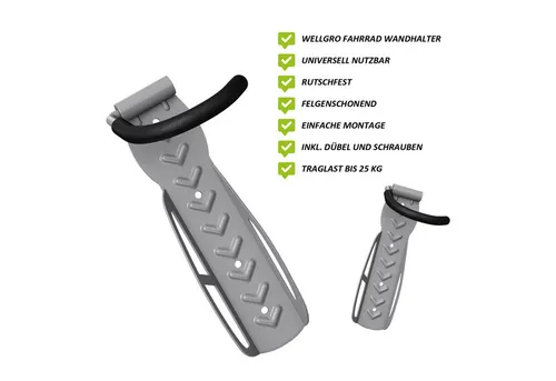 Wellgro Fahrradhalter 4 x Wand Fahrradhalter - Platzsparend und Sicher - Mit den Wellgro Fahrradhaltern lagern Sie bis zu 4 Fahrräder sicher und platzsparend. Ideal für Garage oder Wohnung, für alle Fahrradtypen geeignet. Der Haltebügel schützt Ihre Felgen optimal. Inklusive Befestigungsmaterial.
