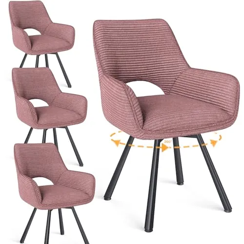 WAFTING esszimmerstühle 4er Set Drehbar 360°,Armlehnstuhl mit Metallbeinen,geeignet als Stühle Esszimmer,Samt Stuhl,Küchenstühle,Wohnzimmerstuhl,Polsterstuhl mit Samtigem Gefühl,Rosa