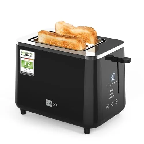 aeco toastlab PRO Toaster 2 Scheiben mit LED-Touch - extra breite Schlitze, 6 Stufen, Brotzentrierung, Auftau- & Aufwärmfunktion, 920W, Liftfunktion, Krümelfach, Abschaltautomatik, Edelstahl, schwarz