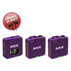 Rode Wireless GO Gen 3 Mikrofon-Funksystem mit In-Ear Kopfhörern - Lila - Kompaktes 2-Kanal Funkmikrofonsystem für Videofilmer und Podcaster. Inklusive Bonus In-Ear Kopfhörer. Mit automatischer Pegelanpassung und 40 Stunden Aufnahmezeit für kristallklare Audioqualität.