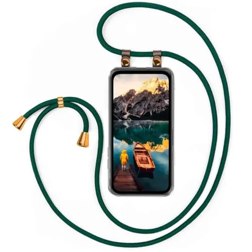 moex Handykette für Google Pixel 8a Hülle mit Band abnehmbar, Handyhülle mit Kette zum Umhängen, Handyband 155 cm lang Stoff Kordel Umhängehülle, Handy Umhängeband, Grün