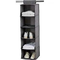 Love IT Store IT Premium Hängeregal für Kleiderstange - Kleiderschrank Organizer aus Leinen - Stabil, verstärkte Böden - 5 Fächer - Grau - 30x30x100 cm