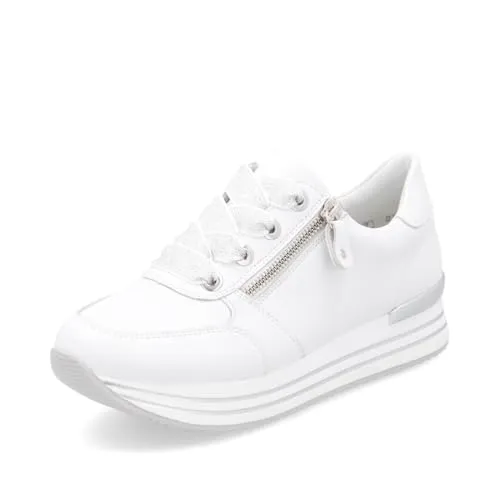 Remonte Damen D1302 Sneaker Low, Weiß, 43 EU - Damen-Sneaker aus echtem Leder mit Komfortweite und extra weichem Fußbett, inklusive zweitem Paar Schnürsenkel für individuellen Style.