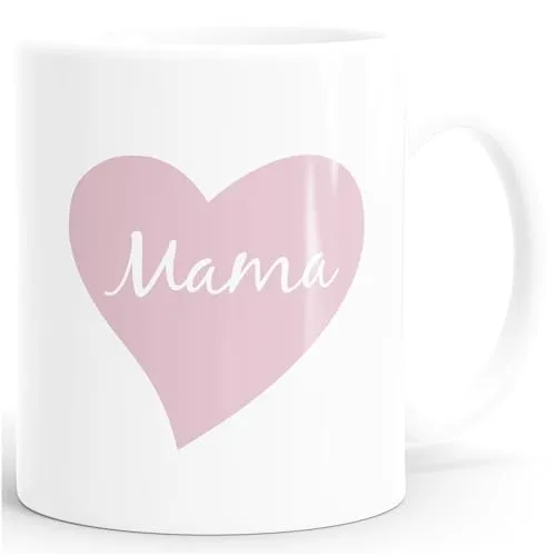 SpecialMe® Kaffee-Tasse Herz Mama Inschrift Geschenk für Mutti Muttertag Weihnachten Geburtstag Ostern Weiss Keramik-Tasse