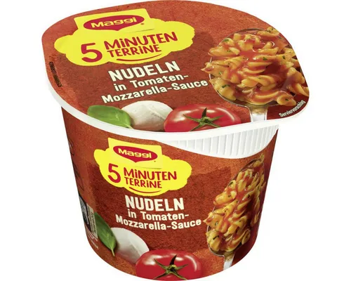 Produktbild MAGGI Fertiggericht, Maggi 5 Minuten Terrine Nudeln in Tomate Mozzarella Sauce 55g