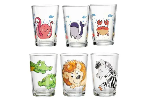 Ritzenhoff & Breker Kinderbecher Set 6-teilig - Meeres- und Zootiere - Gläser Set mit 6 bezaubernden Kindergläsern, ideal für kleine Abenteurer. Spülmaschinengeeignet und mit lustigen Tier- und Meeresmotiven für ein farbenfrohes Trinkerlebnis.