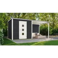Weka Holz-Gartenhaus wekaLine 413 B Gr. 2 Anthrazit - Geräumiges Holz-Gartenhaus mit 9 m², ideal für Lagerung und Freizeit. Modernes Design in Anthrazit und praktische überdachte Fläche für zusätzlichen Platz.