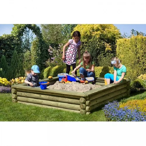 Gartenpirat Sandkasten 180x180 cm aus Holz - Sandkasten für den Hausgebrauch, TÜV-geprüft, mit stabilen Palisaden und Rundhölzern für sicheren Spielspaß.