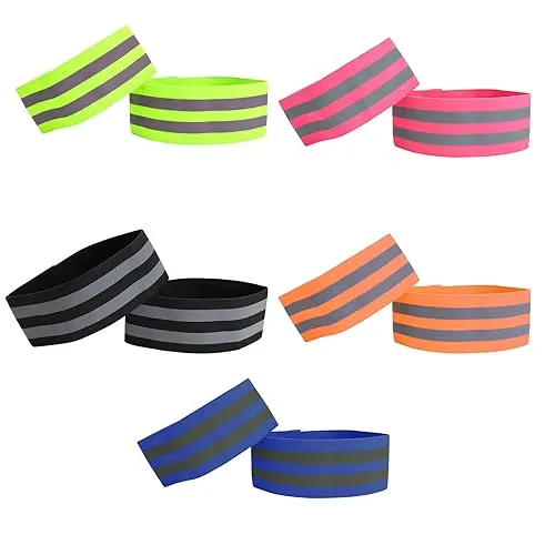 SPRHR 10 Stück Doppel Reflektorbänder, Verstellbares Elastisches Hosenklammer Fahrrad in 5 Farben, Reflektorband Klettband für Unterschenkel und Arme Geeignet Joggen, Wandern und Radfahren im Freien