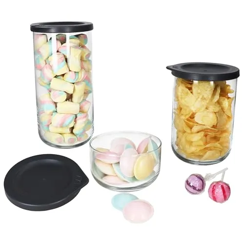 Ritzenhoff & Breker 3tlg Set Boho Vorratsdosen rund Anthrazit I Glasdosen mit bpa-freiem Kunststoffdeckel I Je 1x 1,4L, 1L & 380ml I nachhaltige Aufbewahrungsbox, Behälter für Müsli, Nudeln & Co.