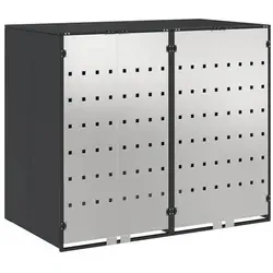 vidaXL Wagenmüllbehälter für 2 Behälter - Grau, 136 x 77,5 x 115,5 cm - Stylische Mülltonnenverkleidung aus robustem Stahl, ideal für den Außenbereich. Mit belüftetem Design und erweiterbaren Optionen bleibt dein Garten ordentlich und ansprechend.
