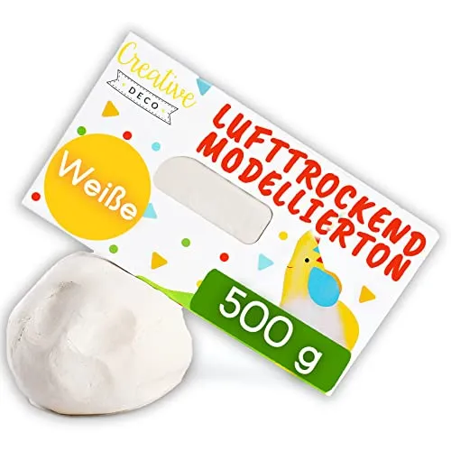 Creative Deco 500g Weiß Modelliermasse Lufttrocknend Lufttrocknender Ton Knete | Selbsttrocknend Clay für Kinder und Erwachsene | Modellierton Perfekt für Bastelarbeiten | Nicht Klebender Ton