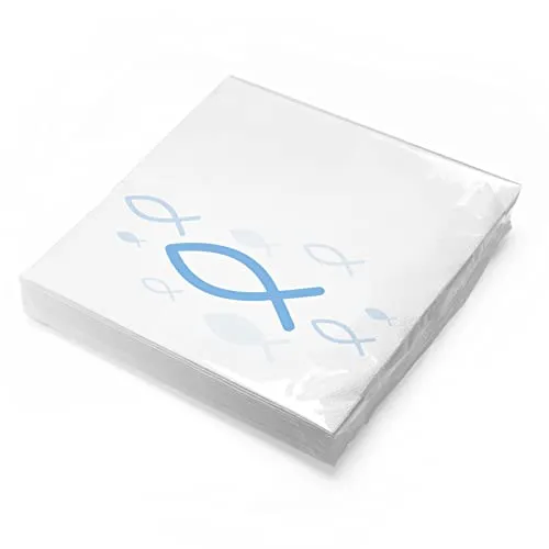 itenga Servietten Papier Fisch 30 x 30 cm 3-lagig 20 Stück für Taufe Kommunion Konfirmation Jungen und Mädchen (hellblau)