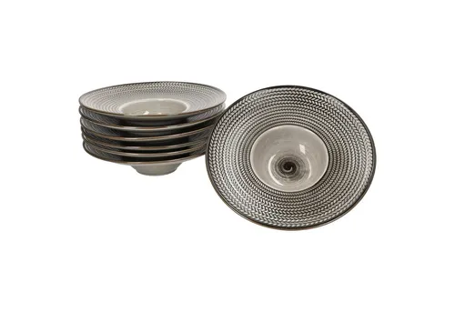 MÄSER Prospero Pastateller 6er Set Ø26cm - Stilvolle Nudelteller für jeden Anlass - Pastateller aus Durable Porzellan mit einzigartigem Retro-Design, ideal für Pasta, Salate und Desserts. Stapelbar, spülmaschinen- und mikrowellengeeignet.