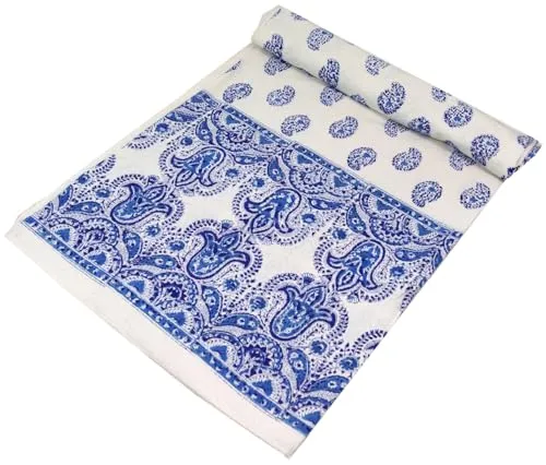 GURU SHOP Blockdruck Tagesdecke - Handgearbeiteter Wandbehang in Design 20 - Bettdecken aus strapazierfähiger Baumwolle, handgefertigt im traditionellen Blockdruckverfahren, ideal als Sofaüberwurf oder Wandtuch mit einzigartigem Charme.