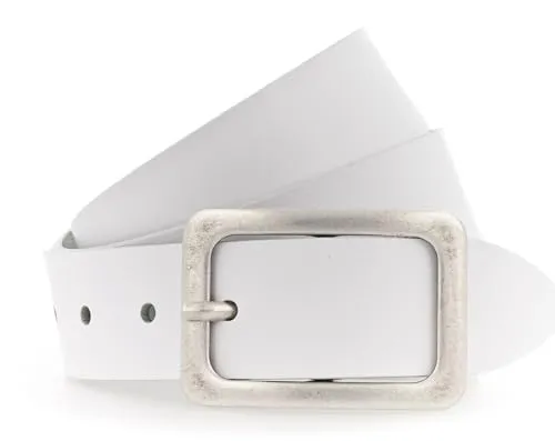 Vanzetti Damen Gürtel Leder Weiß 3,5 cm - Damen-Gürtel aus hochwertigem Leder, made in Germany. Der elegante Gürtel mit klassischer Doppelschließe in mattem Silber passt perfekt zu vielen Outfits.