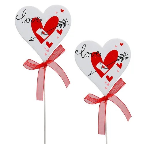 Blumenstecker Herz Weiß Schleife 7cm 12 Stück Deko Hochzeit
