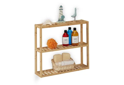 Badregal Badezimmer Regal Wandregal mit 3 Ablagen - Praktisches Wandregal für Bad und Küche aus leichtem Bambus, ideal zur optimalen Nutzung von Platz mit 3 stabilen Ablagen.