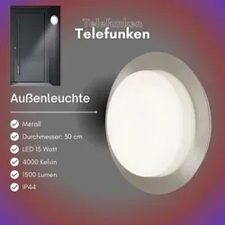 Telefunken  Außenlampe LED 15W Wandleuchte IP44 Rund Silber - Silber