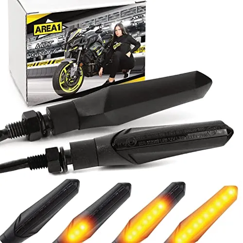 Area1 Motorrad LED Blinker mit Lauflicht-Effekt 2 Stück M8 - E-geprüfte Blinkerleuchten mit modernem Lauflicht-Effekt und hochwertigem Design von Area1, ideal für zahlreiche Motorradmodelle. Einfach zu montieren und legal einsetzbar dank E-Prüfzeichen.