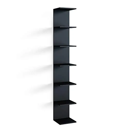 Vicco Bücherregal Paolo, Schwarz, 30 x 190 cm - Bücherschrank mit 6 Ablageflächen, ideal für die platzsparende Aufbewahrung Ihrer Bücher und Deko. Modernes Design in Schwarz für jeden Raum.