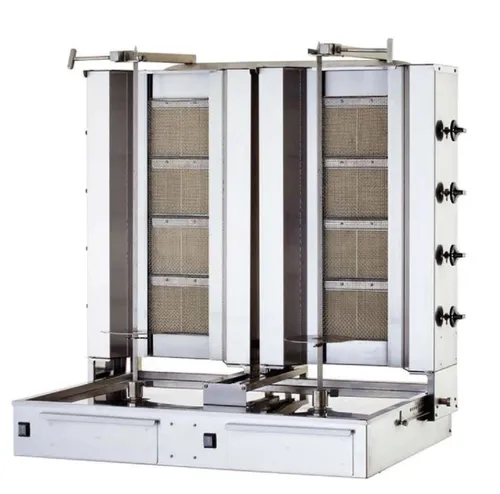 Gastronics Dönergrill 4+4 Brenner Doppelmaschine - Dönergrill mit 4+4 Brennern für gleichmäßige Hitzeverteilung, ideal für Gastronomie. Robuste Edelstahlausführung und hohe Leistung von 26 kW für perfekte Grill-Ergebnisse.