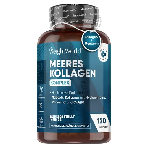 Hyaluron + Kollagen - 120 Kapseln - Haar Haut Nägel - Vitamin C Muskelgesundheit