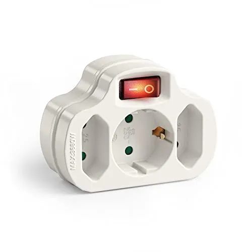 Perfect, Mehrfach-Steckdose mit An/Aus Schalter, 1x Schutzkontakt-Buchse 16A / 250V AC, 2X Eurosteckplätze 2,5A / 250V AC, 3680 Watt, weiß