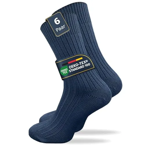 GAWILO Damen & Herren Socken aus 100% reiner Baumwolle (6 Paar) | dicke Strümpfe mit Komfortbund | verstärkt & atmungsaktiv (DE/NL/SE/PL, Numerisch, 43, 46, Regular, Regular, blau)