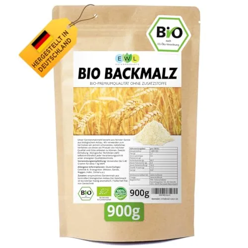 EWL Naturprodukte Backmalz 900 g Bio Malz, enzymaktiv, 100% deutsche Gerste Gerstenmalz, Backmalz für Brot und Brötchen