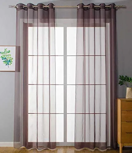 2er Set Ösenvorhänge Transparent »Uni« Gardine HxB 145x140 cm Braun Stores Vorhang Ösen Bleibandabschluß Wohnzimmer, 20332-cn2