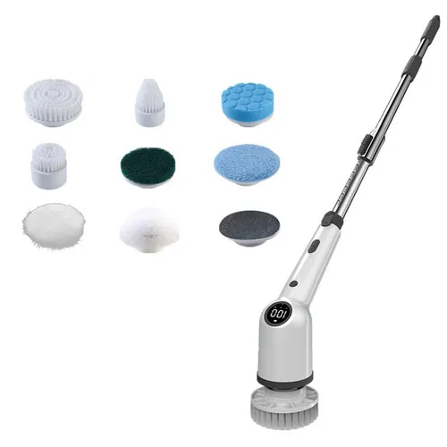Elektrische Reinigungsbürste, Reinigungsbürsten-Set, 9 in 1, einziehbare, motorisierte Reinigungsbürste, LCD-Display, Schwarz