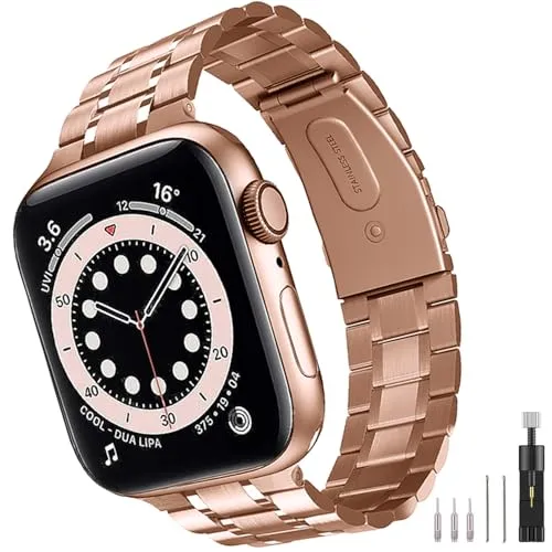 chuangshiji Armband Kompatibel mit Apple Watch 38 mm 40mm 41 mm Einstellbar Metall Ersatz für iWatch 9 8 7 6 5 4 3 2 1 SE Series, Edelstahl Band für Apple Watch Band Apfelband Damen Herren, Roségold