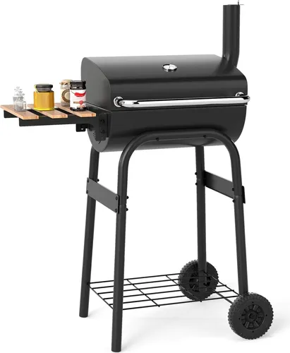 Holzkohlegrill mit klappbarem Seitentisch und Thermostat