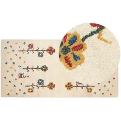 Beliani Teppich, Beige, Textil, Floral, Rechteckig, 80x150 cm, Teppiche & Böden, Teppiche, Flachgewebe-Teppiche