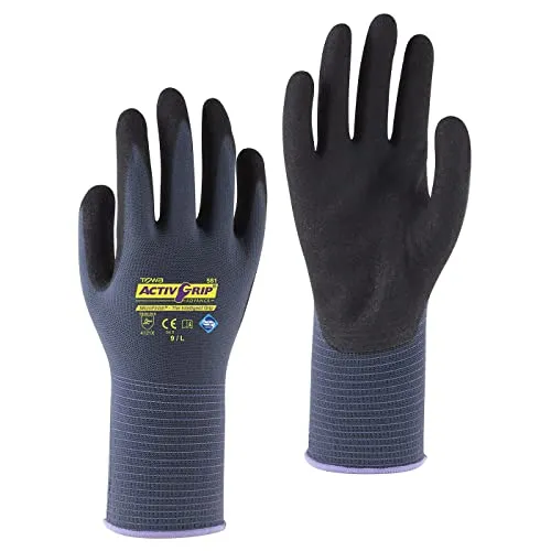 Towa Montagehandschuhe ActiveGrip Advance blau/schwarz mit MicroFinish® Nitrilbeschichtung Größe 11, 1 Paar