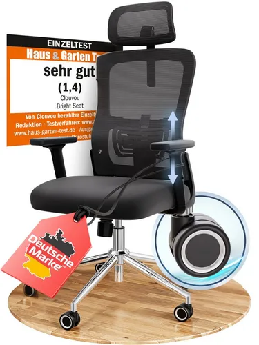 CLOUVOU BrightSeat Bürostuhl Ergonomisch [TESTSIEGER] in schwarz von CLOUVOU
