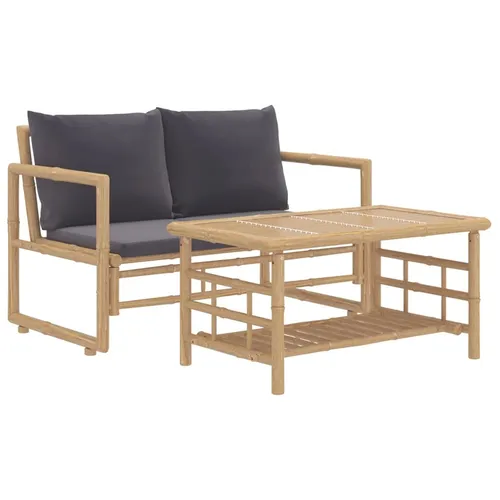 vidaXL Garten Lounge Set 2-TLG. mit Dunkelgrauen Kissen - Gartenmöbel Set aus robustem Bambus, ideal für entspannte Stunden im Freien. Mit dick gepolsterten Kissen und praktischem Tisch für Snacks und Getränke.