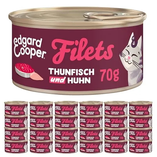 Edgard Cooper Nassfutter für Katzen - Thunfisch & Huhn (70g x 24) - Getreidefrei für Kitten, Adult und Senior - Filets Mit Frischem Fleisch und Fisch - für Sterilisierte & Aktive Katzen