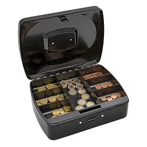 Wedo Geldkassette 146321Z, Größe 3 mit Zahlenschloss - Card-Reader mit 7 Münzfächern, herausnehmbarem Einsatz und sicherem 3-stelligem Zahlenschloss. Ideal zum verstauen von Geld und Quittungen in pulverbeschichtetem Stahlblech.
