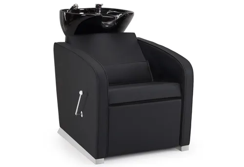BarberPub Friseurstuhl mit Waschbecken 8679 - Schwarz - Der BarberPub Friseurstuhl mit Waschbecken bietet Komfort und Funktionalität für Friseursalons. Mit klappbarer Beinstütze und verstellbarem Waschbecken ist er ideal für ein angenehmes Wascherlebnis.