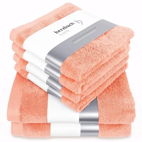 herzbach home Premium Handtücher-Set 100% Baumwolle - weich & saugstark - Coral